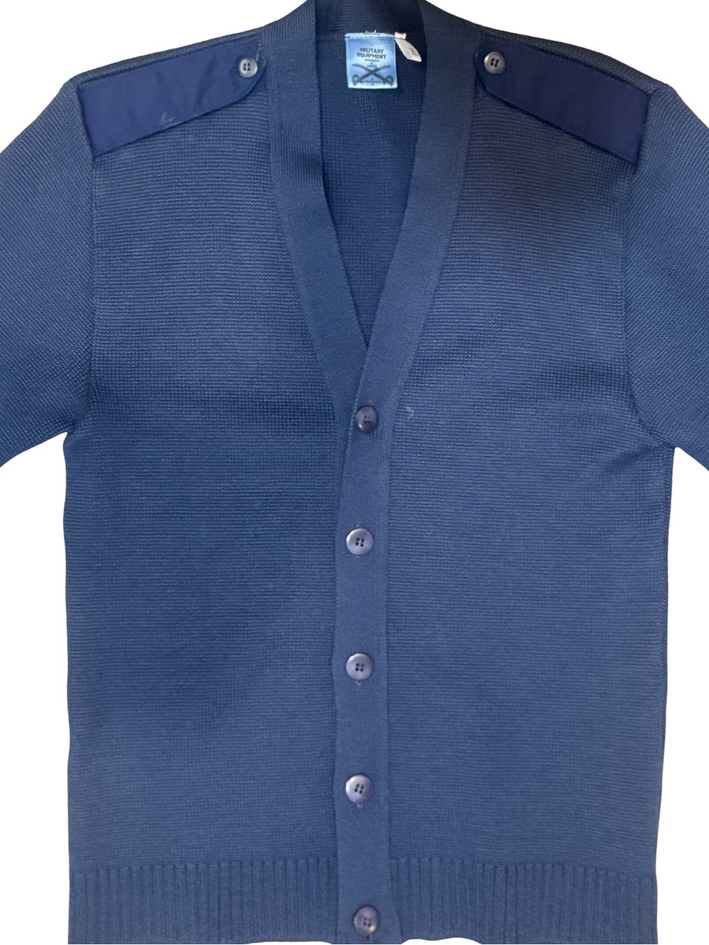 Men's Vintage Wool Blend Navy Button-Front Knit Cardigan w/ Elbow Patches